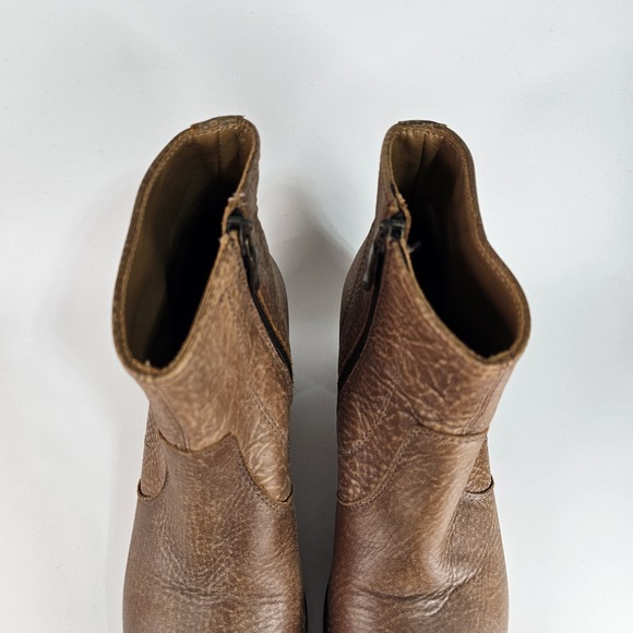 Roots Ankle Booties Women 8 38 Brown Tan Side Zip Boho Block Heel Pebbled Italy - Picture 5 of 11